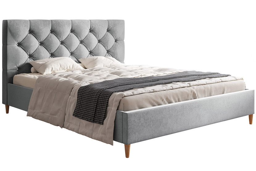 Łóżko tapicerowane 140x200 LUXO 6 pikowane, guziki kryształki - szare 788440