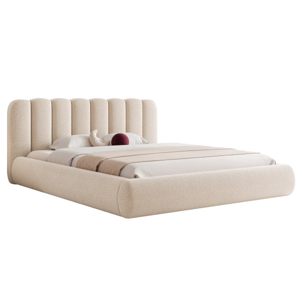 Łóżko tapicerowane 140x200 Veliv SLIM z pojemnikiem beżowy baranek 1044387