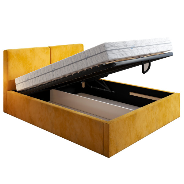 Łóżko tapicerowane 160x200 ALBA, Stelaż metalowy, Musztardowy 640493