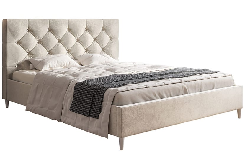 Łóżko tapicerowane 160x200 LUXO 6 do sypialni, pikowane, kryształki- beżowe 793014
