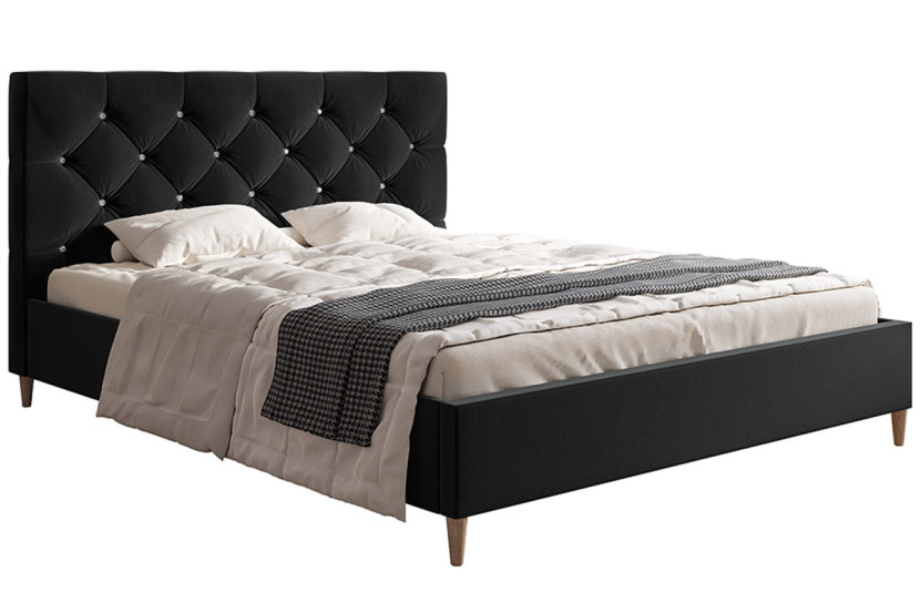 Łóżko tapicerowane 160x200 LUXO 6 pikowane, kryształki, do sypialni- czarne 788413