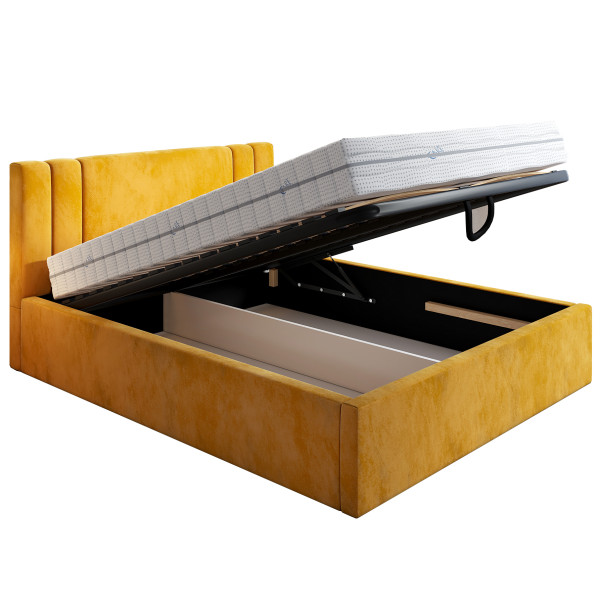 Łóżko tapicerowane 160x200 LYON, Stelaż metalowy, Musztardowy 641039