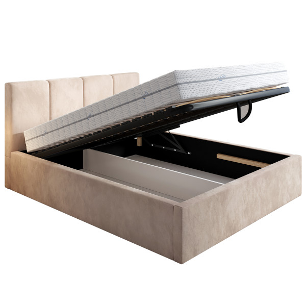 Łóżko tapicerowane 160x200 SENS, Stelaż metalowy, Beżowy 641143