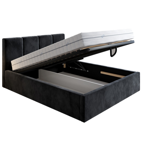 Łóżko tapicerowane 180x200 SENS, Stelaż metalowy, Czarny 641202