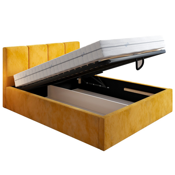Łóżko tapicerowane 180x200 SENS, Stelaż metalowy, Musztardowy 641118