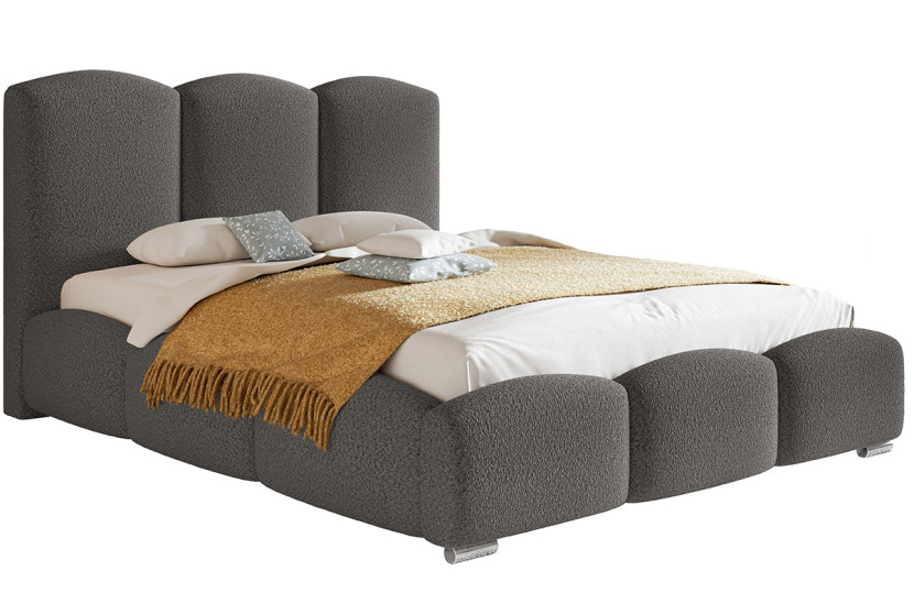 Łóżko tapicerowane 200x200 BEN 14 styl nowoczesny, tkanina boucle - szary 698973
