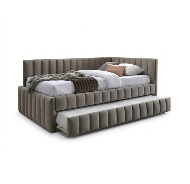 Łóżko tapicerowane ALFIE VELVET 120x200 ciemnobeżowe 991416