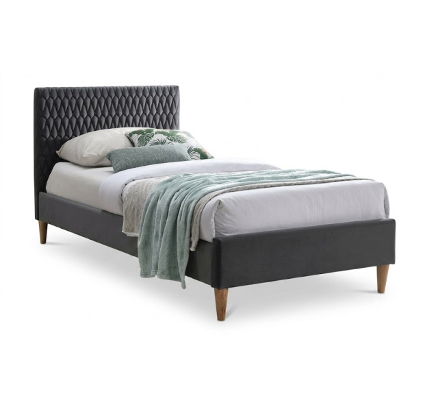Łóżko tapicerowane AZURRO VELVET 90x200 szare bez szuflady/bez materaca 995426