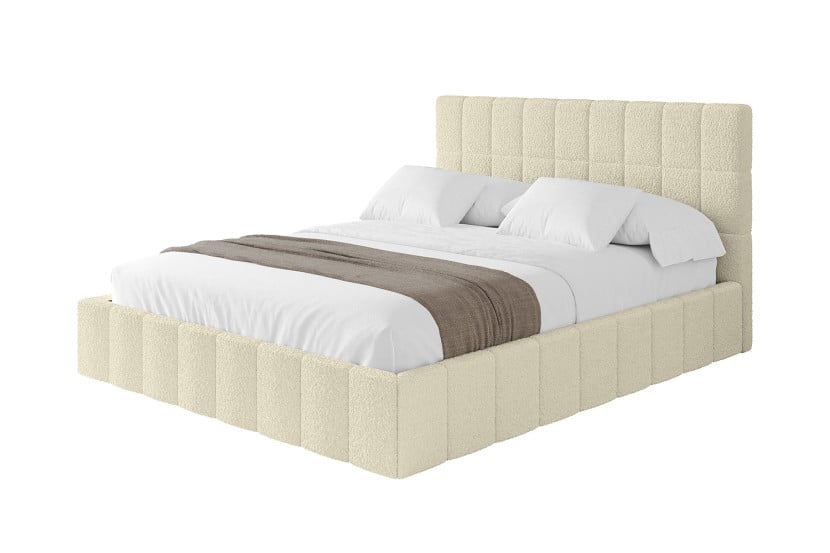Łóżko tapicerowane bez materaca + pojemnik AMEA - 200x200 cm Beżowy 826878
