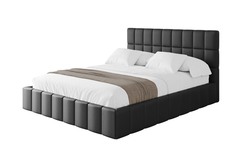 Łóżko tapicerowane bez materaca + pojemnik AMEA - 200x200 cm Czarny 825827