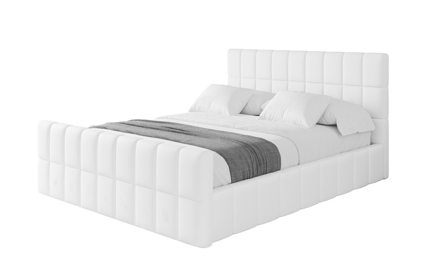 Łóżko tapicerowane bez materaca + pojemnik AMEA-Z-200x200 cm Biały 826846