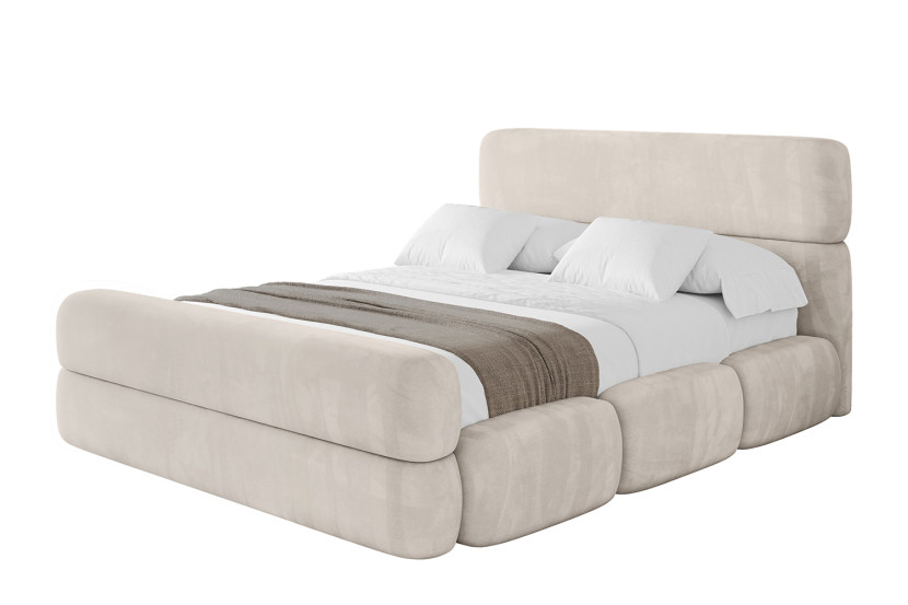 Łóżko tapicerowane bez materaca + pojemnik ELVA-Z - 200x200 cm Beżowy 793765