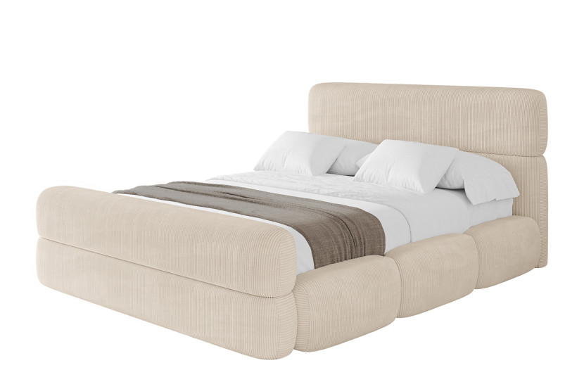 Łóżko tapicerowane bez materaca + pojemnik ELVA-Z - 200x200 cm Beżowy 794031
