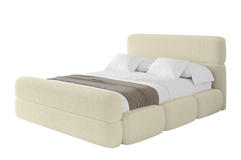 Łóżko tapicerowane bez materaca + pojemnik ELVA-Z - 200x200 cm Beżowy 793571